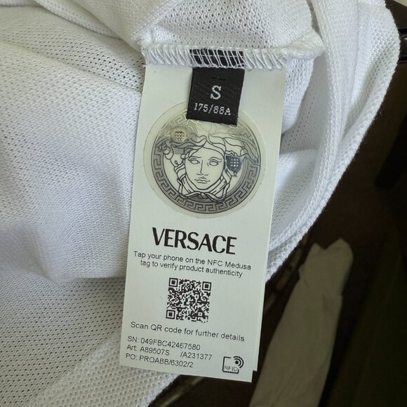 VERSACE A89507S Men's WHITE POLO SHIRT EMBROIDERED MEDUSA, Sm, XL, 2XL - Picture 3 of 14